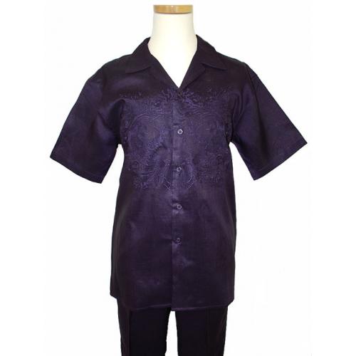 Successo 100% Linen Plum  With  Embroidered Design 2 Pc Outfit SP3296